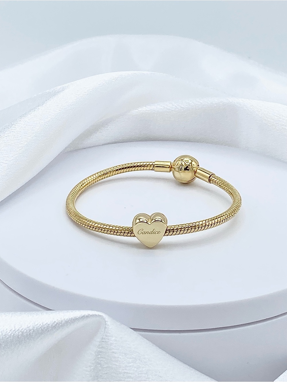 Yellow Gold Personalized Name Heart Bracelet Charm (Your Name)